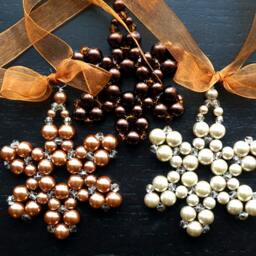 Modern Christmas Tree Ornament Champagne Pearl Beaded Snowflake Crystal Star Christmas Decor Holiday Decorations - thumbnail 4