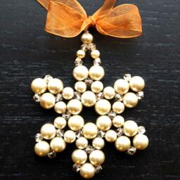 Modern Christmas Tree Ornament Champagne Pearl Beaded Snowflake Crystal Star Christmas Decor Holiday Decorations - thumbnail 2