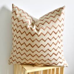 Tan Chevron Pillow Cover Embroidered Metallic Thread Neutral Throw - thumbnail 4