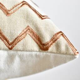 Tan Chevron Pillow Cover Embroidered Metallic Thread Neutral Throw - thumbnail 3