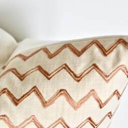 Tan Chevron Pillow Cover Embroidered Metallic Thread Neutral Throw - thumbnail 2