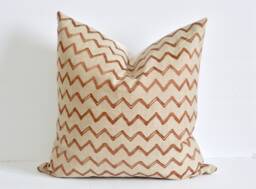 Tan Chevron Pillow Cover Embroidered Metallic Thread Neutral Throw - thumbnail 1