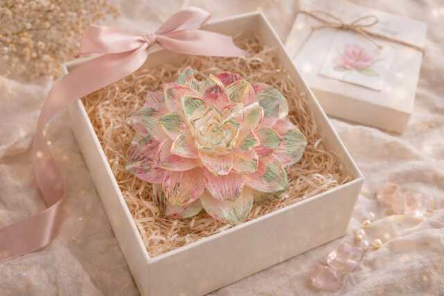 Handmade Lotus Flower Candle - Pink Green Gold Floral Decor, Meditation Wax - image 1
