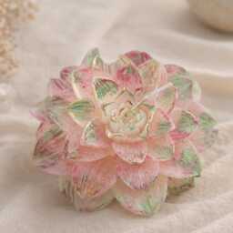 Handmade Lotus Flower Candle - Pink Green Gold Floral Decor, Meditation Wax - thumbnail 3
