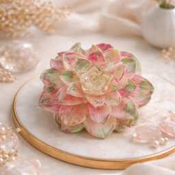 Handmade Lotus Flower Candle - Pink Green Gold Floral Decor, Meditation Wax - thumbnail 2