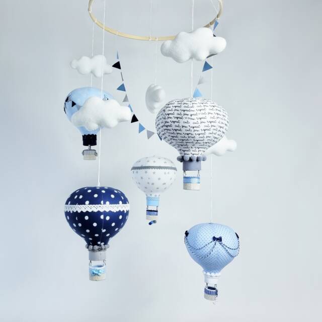 Hot Air Balloon Mobile For Baby Boy, Travel Theme Nursery Decor - image 1