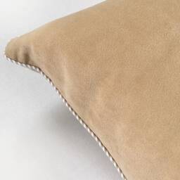 Caramel Velvet Pillow Cover Light Beige Taupe Throw Cushion With Piping - thumbnail 2
