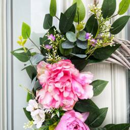 Pink Peony Front Door Wreath Year-Round Floral Wicker Decor - thumbnail 3