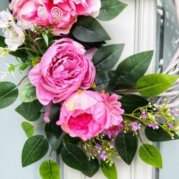 Pink Peony Front Door Wreath Year-Round Floral Wicker Decor - thumbnail 2
