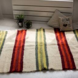 Red Green Wool Rug Striped Living Room Carpet - thumbnail 2