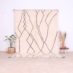 Moroccan Rug, 6x9 Ft Beni Ouarain Rug, Fabulous White & Brown Carpet - thumbnail 1
