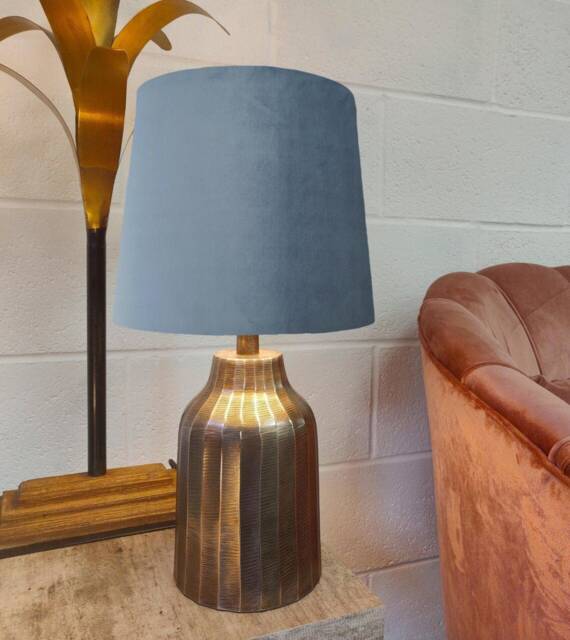 Light Dusky Blue Tapered Lampshade in Velvet, Conical French Drum Lamp Shade - image 1