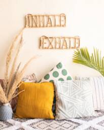Rattan Inhale Exhale Wall Quote, Gym Sign, Study Room Wall Art, Bamboo Quote, Hanging, Made in India