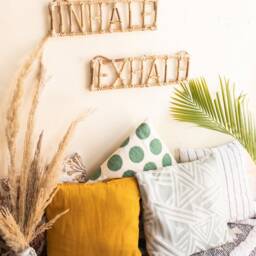 Rattan Inhale Exhale Wall Quote, Gym Sign, Study Room Wall Art, Bamboo Quote, Hanging, Made in India - thumbnail 2