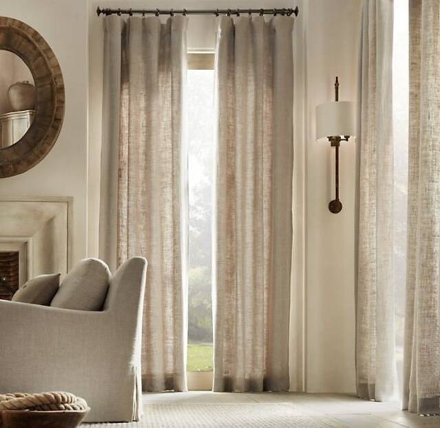 100% European Linen Color Natural - Flax Curtain Panel , French , Inverted Pleats Goblet Window Treatment , Home Decor - image 1