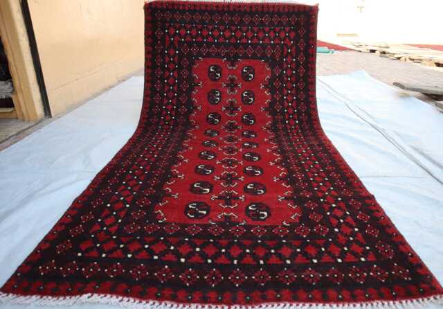 3x6 Red Brand Akhcha Handmade Area Rug, Afghan High Pile Turkmen Bokhara Rug, Living Room Rug Tribal Rug Bedroom Office - image 1