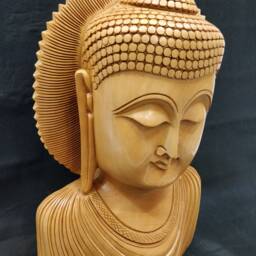 Wooden Buddha Bust, Gautam Buddha, Face , Shakyamuni Blessing Tibetan Amoghsiddhi Home Decor - thumbnail 4