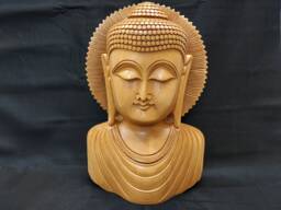 Wooden Buddha Bust, Gautam Buddha, Face , Shakyamuni Blessing Tibetan Amoghsiddhi Home Decor - thumbnail 1