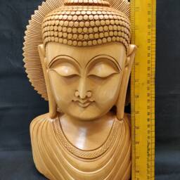 Wooden Buddha Bust, Gautam Buddha, Face , Shakyamuni Blessing Tibetan Amoghsiddhi Home Decor - thumbnail 2