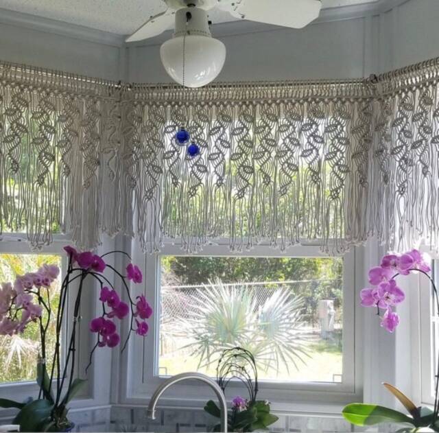 Macrame Window Valance, Boho Treatment, Leaf Curtain Panel, Cotton Kitchen Curtain, Handmade Decor - image 1