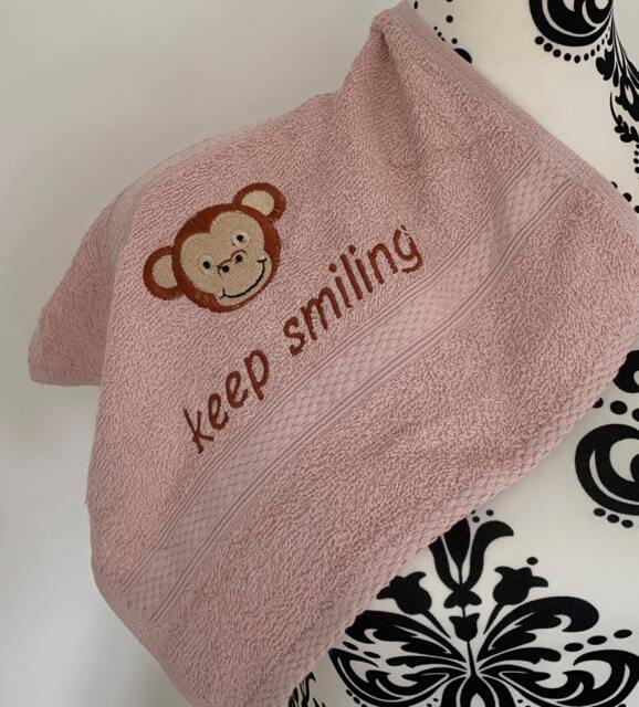 Monkey Face Towel - Personalised Face Cloth/Hand Bath = Embroidered - image 1