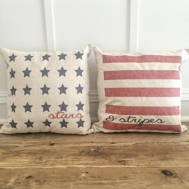 Stars & Stripes Pillow Cover Set - Linen 4Th Of July Decor - image 1