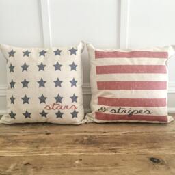 Stars & Stripes Pillow Cover Set - Linen 4Th Of July Decor - thumbnail 1