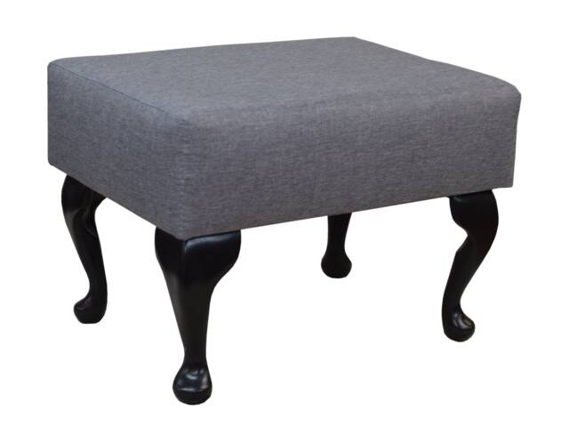Small Footstool in A Light Grey Sawana 21 Fabric & Black Queen Anne Legs - image 1