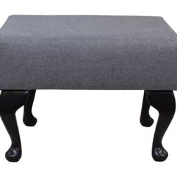 Small Footstool in A Light Grey Sawana 21 Fabric & Black Queen Anne Legs - thumbnail 2
