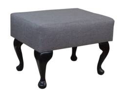 Small Footstool in A Light Grey Sawana 21 Fabric & Black Queen Anne Legs - thumbnail 1