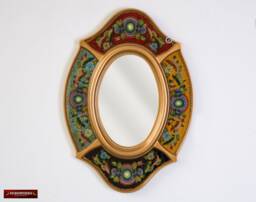 "Decorative Oval Wall Mirror With Gold Color Wood Frame, Peruvian Ornate Accent ""Treasure Inka"