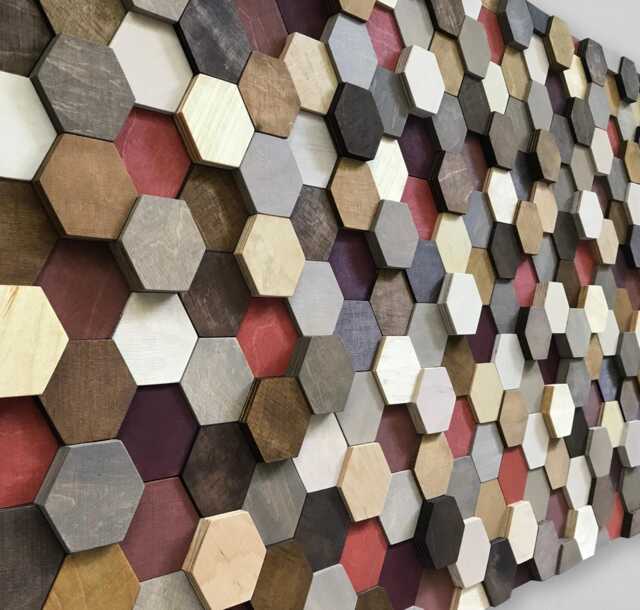 Reclaimed Wood Hexagon Wall Art - Geometric Mosaic Decor - image 1