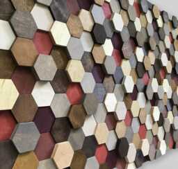 Reclaimed Wood Hexagon Wall Art - Geometric Mosaic Decor - thumbnail 1