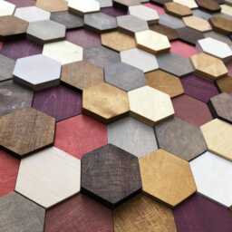 Reclaimed Wood Hexagon Wall Art - Geometric Mosaic Decor - thumbnail 4
