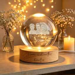 Custom Photo Crystal Ball Led Night Light, Personalized Family Gift, Custom Portrait Light, Engraved Keepsake, Anniversary Gift - thumbnail 2