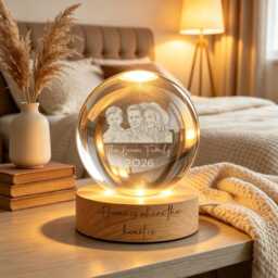 Custom Photo Crystal Ball Led Night Light, Personalized Family Gift, Custom Portrait Light, Engraved Keepsake, Anniversary Gift - thumbnail 4