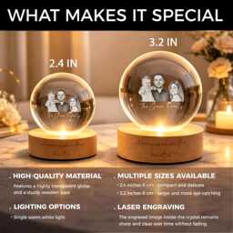 Custom Photo Crystal Ball Led Night Light, Personalized Family Gift, Custom Portrait Light, Engraved Keepsake, Anniversary Gift - thumbnail 3