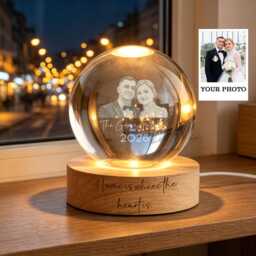 Custom Photo Crystal Ball Led Night Light, Personalized Family Gift, Custom Portrait Light, Engraved Keepsake, Anniversary Gift