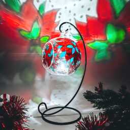 Hand-Painted Red Poinsettia Glass Candle Holder Christmas Decor For Shelf, Mantel