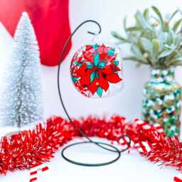 Hand-Painted Red Poinsettia Glass Candle Holder Christmas Decor For Shelf, Mantel - thumbnail 2