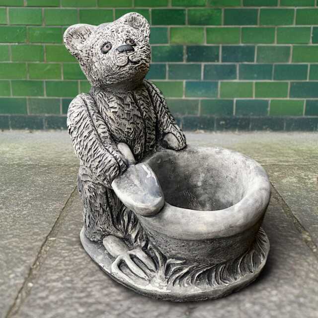 Concrete Bear Statue Cement Teddy With Flower Pot Sculpture Stone Animal Ornament Outdoor Wildlife Decoration Handmade Figurine Gift - image 1