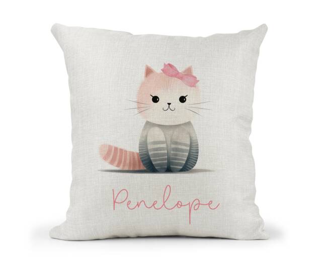 Personalised Girls Cat Cushion, Watercolour , Cute Cat, Girls Bedroom - image 1