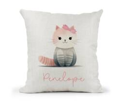 Personalised Girls Cat Cushion, Watercolour , Cute Cat, Girls Bedroom - thumbnail 1