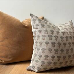 Designer Boho Floral Indian Hand Block Stamped Linen Print Pillow Cover Amber Brown Off White Available in Multiple Sizes Scandinavian - thumbnail 3