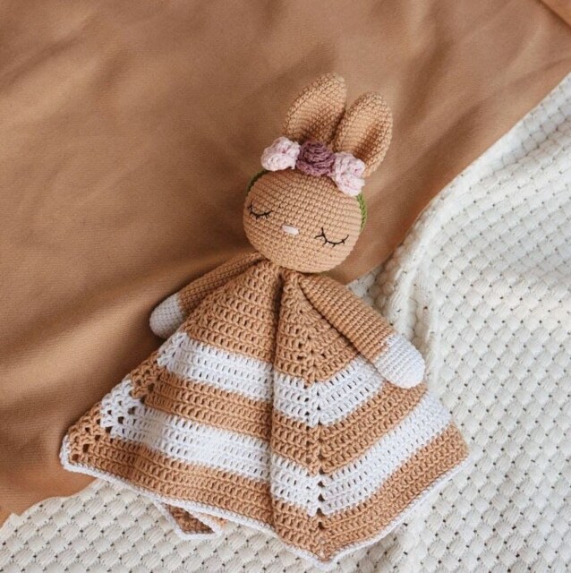 Crochet Bunny Lovey Personalized Baby Snuggle Blanket - image 1