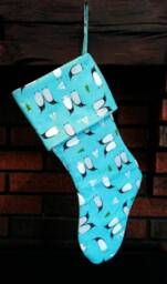 Handmade Penguin Christmas Stocking Blue Cotton Holiday Decor