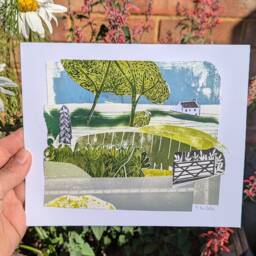 Original Collage Landscape With Cottage Linocut Lino Print Art English Landscape British - thumbnail 1