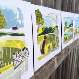 Original Collage Landscape With Cottage Linocut Lino Print Art English Landscape British - thumbnail 3