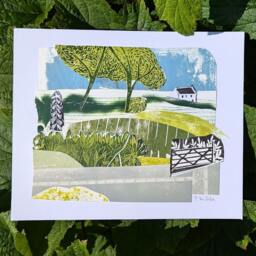 Original Collage Landscape With Cottage Linocut Lino Print Art English Landscape British - thumbnail 2
