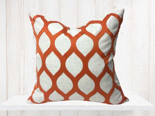 Geometric Embroidered Pillow Cover - Orange Diamond Design - image 1